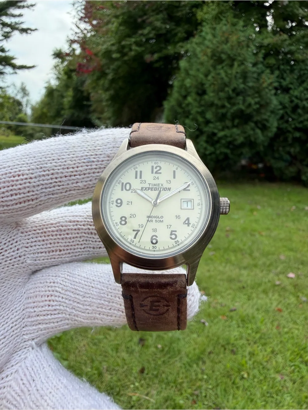 Timex Expedition Scout 905 Watch 149870 CR2016 Battery Cream Dial Brown Leather